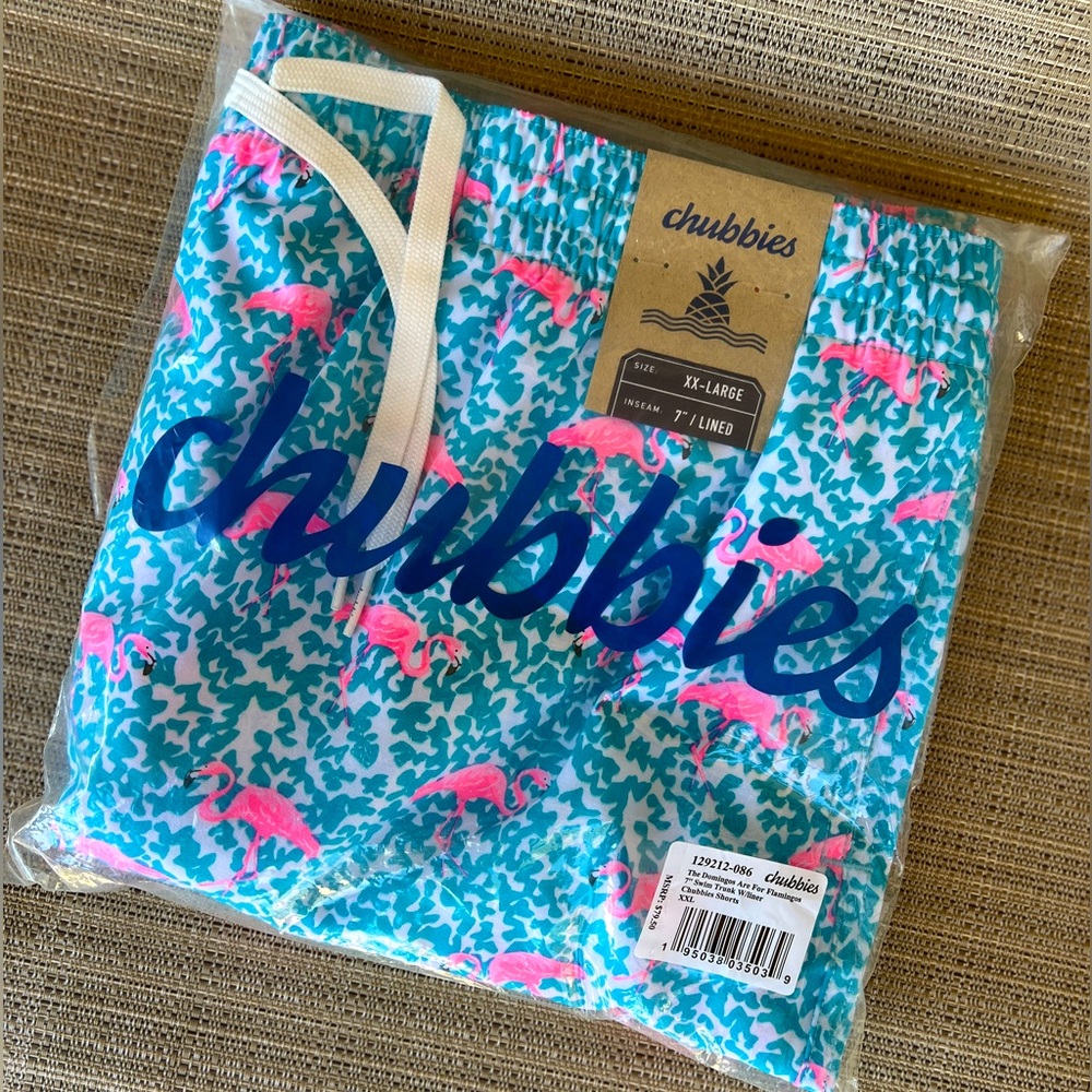 Chubbies 7” Lined Swim Trunks. The Domingo’s Are for Flamingos Size XXL